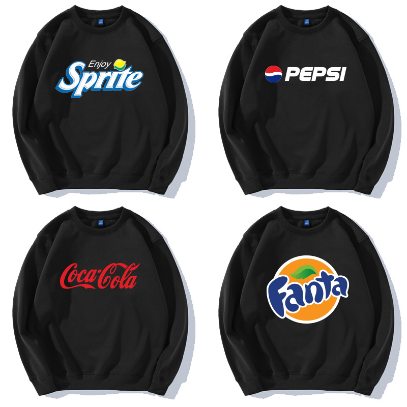 联名芬达雪碧圆领卫衣Coca Cola百事可乐t恤衣服男情侣装大码宽松
