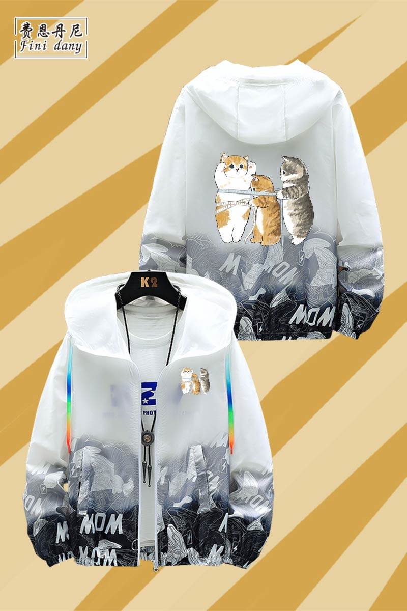 三只猫咪量腰围呆萌可爱连帽防晒衣服男情侣趣味日系夏季宽松潮