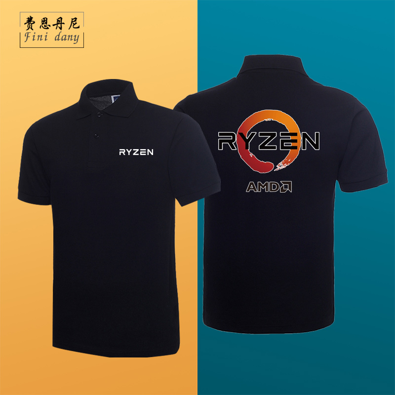 夏季AMD RYZEN锐龙LOGO印花男POLO衫立领T恤短袖休闲衣服新潮-封面