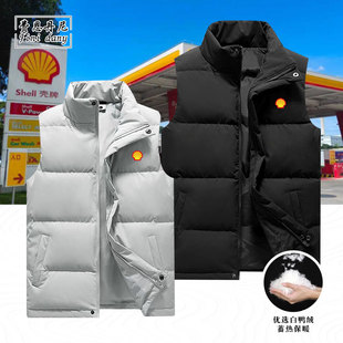 壳牌加油站工作服立领羽绒马甲秋冬拉链开衫衣服男可定制团队logo