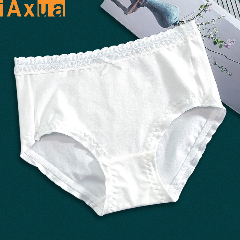 白色内裤女纯棉中腰纯白可爱木耳边弹力全棉质透气包臀日系女裤头