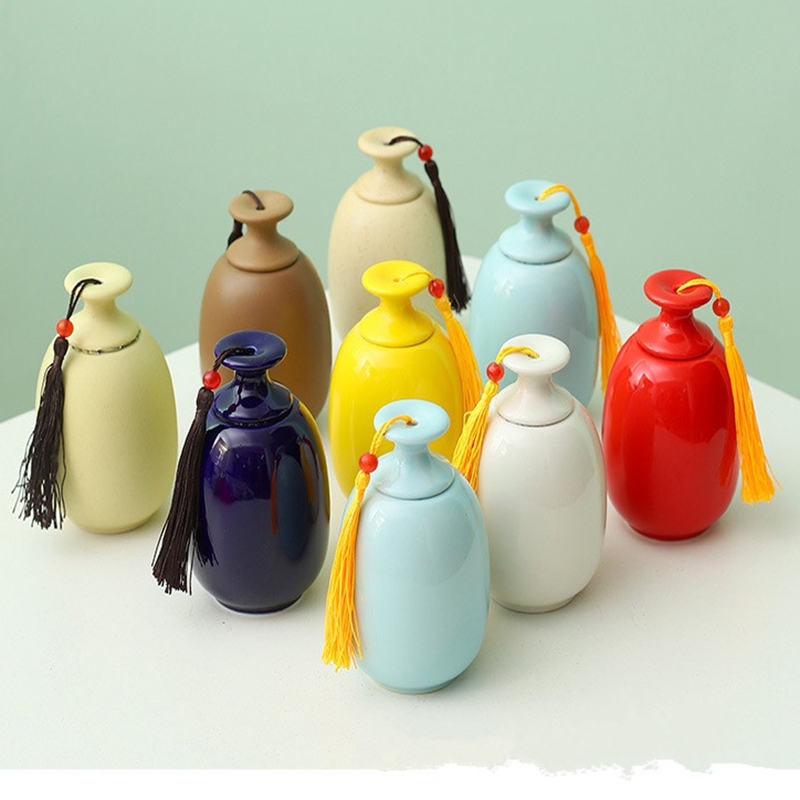 复古陶瓷茶叶罐小号藏红花丹药香粉密封储物罐中医药丸枸杞陶瓷瓶