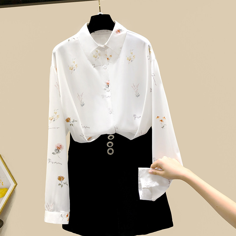 白衬衫女秋装2020新款设计感小众上衣垂感冷淡风碎花长袖雪纺衬衣