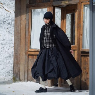 撞料羊毛保暖棉服 裥棉长款 WOKERKER 日系复古廓形羊毛羊绒