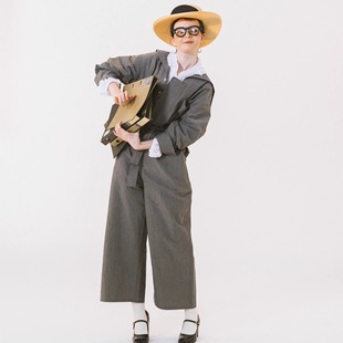 日系海军纸感长绒棉显高收腰连体裤 WOKERKER 秋款