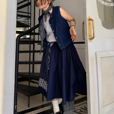 WOKERKER蓝色拼接半身裙