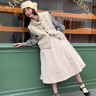 WOKERKER 复古圣诞双面平绒松紧腰百搭半身裙