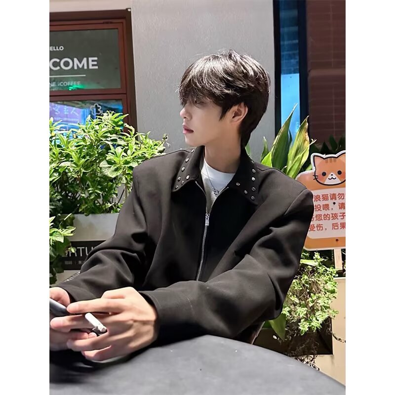 黑色短款垫肩外套男款春秋设计感小众cleanfit高级感美式行政夹克