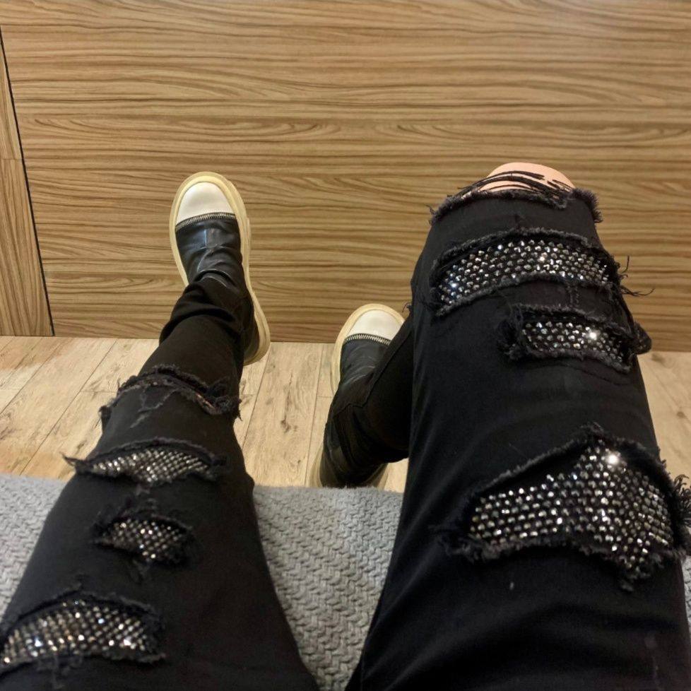 夏季FOG高街白钻牛仔裤男女潮美式百搭修身直筒磨破刮烂小脚长裤