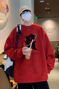 已注册供抖音直播港风麂皮绒开叉宽松男卫衣W3001P45控价68图片