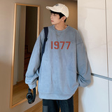 秋冬美式复古数字宽松男女鹿皮绒圆领卫衣外套A354W7819P48控68，男装卫衣，电商C408(原B339-1)