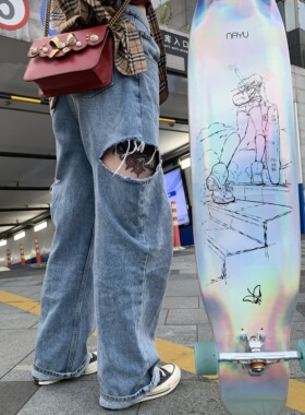 NAYU拿鱼长板新款镭射款男女生初学者专业板刷街代步舞板抖音滑板