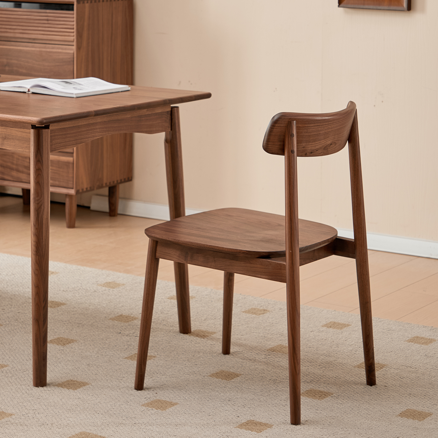 像素北美黑胡桃木餐椅餐厅家用实木简约靠背餐桌吃饭椅子书桌椅