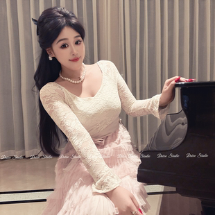 DATOO【粉荔漫舞】微胖大码复古法蕾丝蛋糕裙摆加绒连衣裙秋冬款