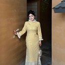 新中式 微胖大码 秋冬仿绍奶加绒改良旗袍连衣裙 梨花香 DATOO