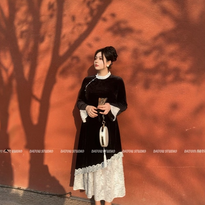 哒头.Studio【墨芷】微胖mm大码2024新款设计感显瘦连衣裙女