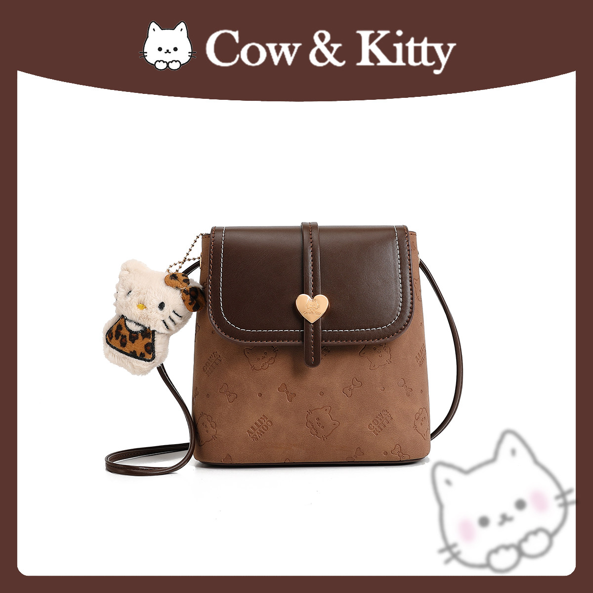 【刘叮当甄选】Cow&Kitty/复古时尚通勤布偶桶包单肩斜挎8002卡其