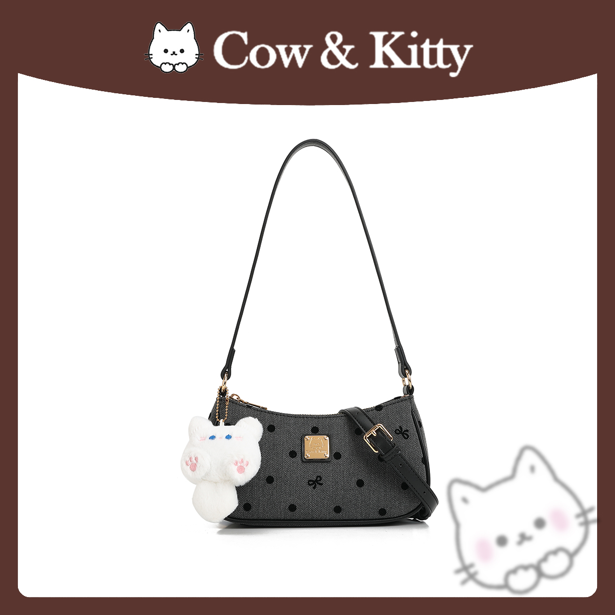 【刘叮当甄选】CowKitty/复古轻奢时尚法棍包单肩斜挎包8062斑点