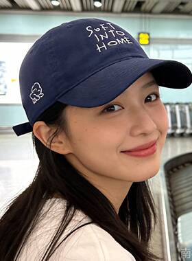 卢昱晓同款帽子女2026新款刺绣软顶鸭舌帽显脸小大帽簷韩系棒球帽