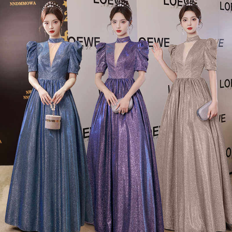 绝美晚礼服女2024新款星空渐变主持人民歌美声独唱演出服声乐艺考