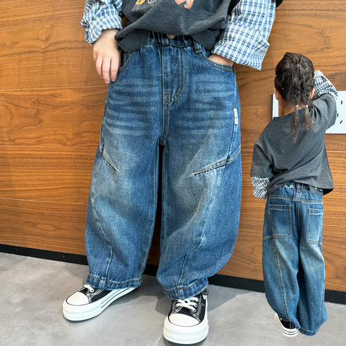 女童牛仔阔腿裤子宽松