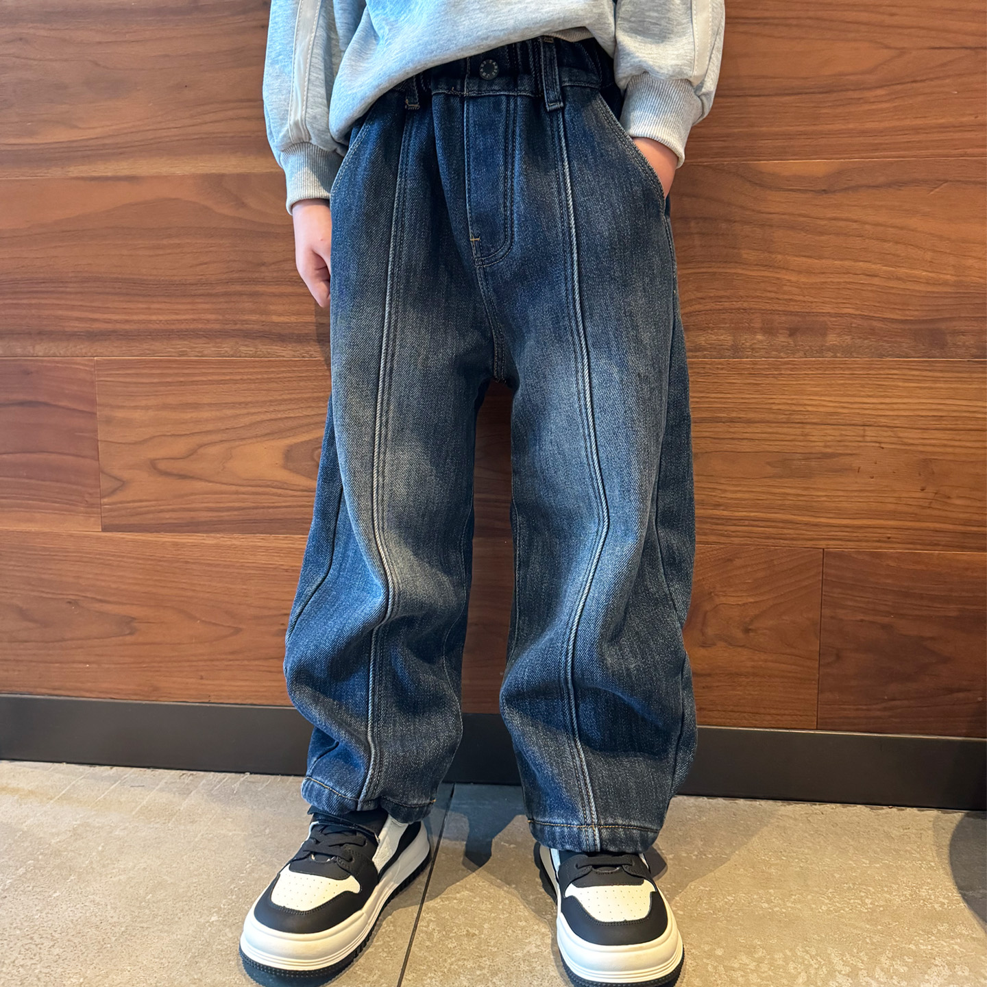 男女童加绒牛仔裤子直筒阔腿裤