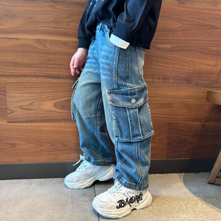 男童牛仔工装裤子休闲宽松直筒2025秋季新品宝宝潮流街舞儿童长裤