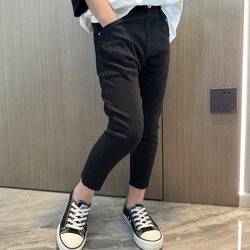 女童牛仔黑色小脚修身九分裤子薄2025夏季宝宝铅笔裤儿童裤子潮流