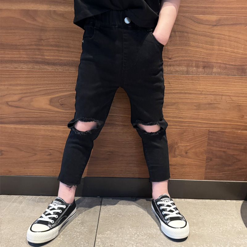男童牛仔破洞八九分裤子小脚修身潮流2025夏薄宝宝小中大儿童短裤