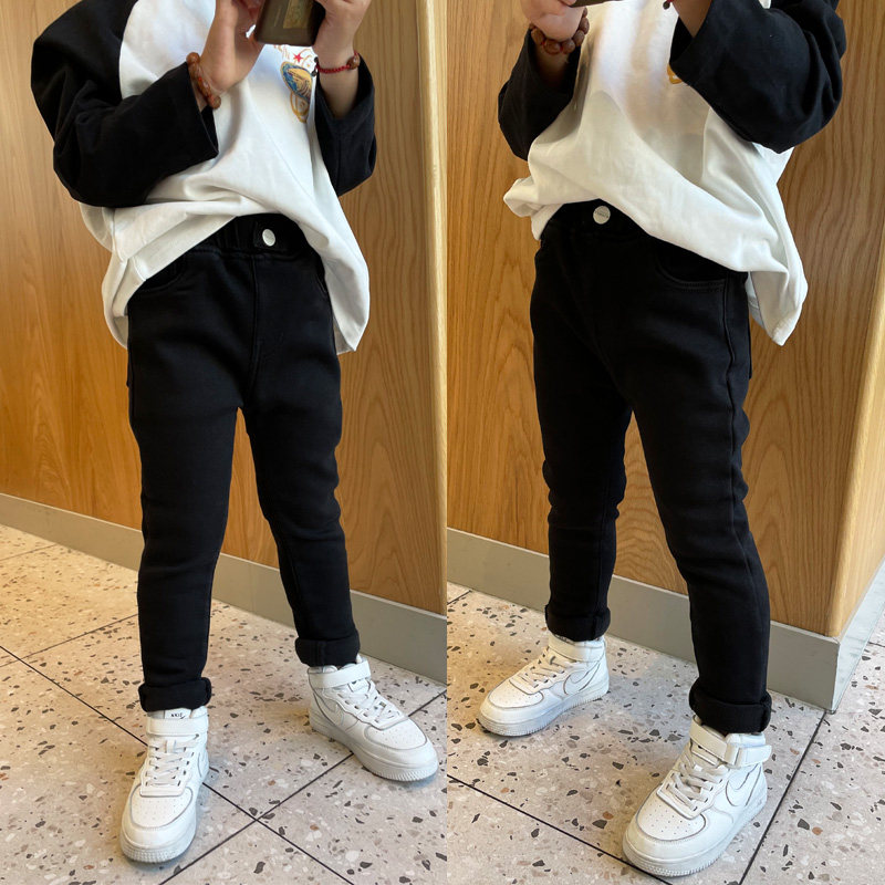 小脚瘦版一体绒帅气冬季牛仔裤子