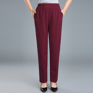 妈妈松紧高腰直筒运动女裤 春秋中老年女士休闲裤 纯棉弹力宽松大码