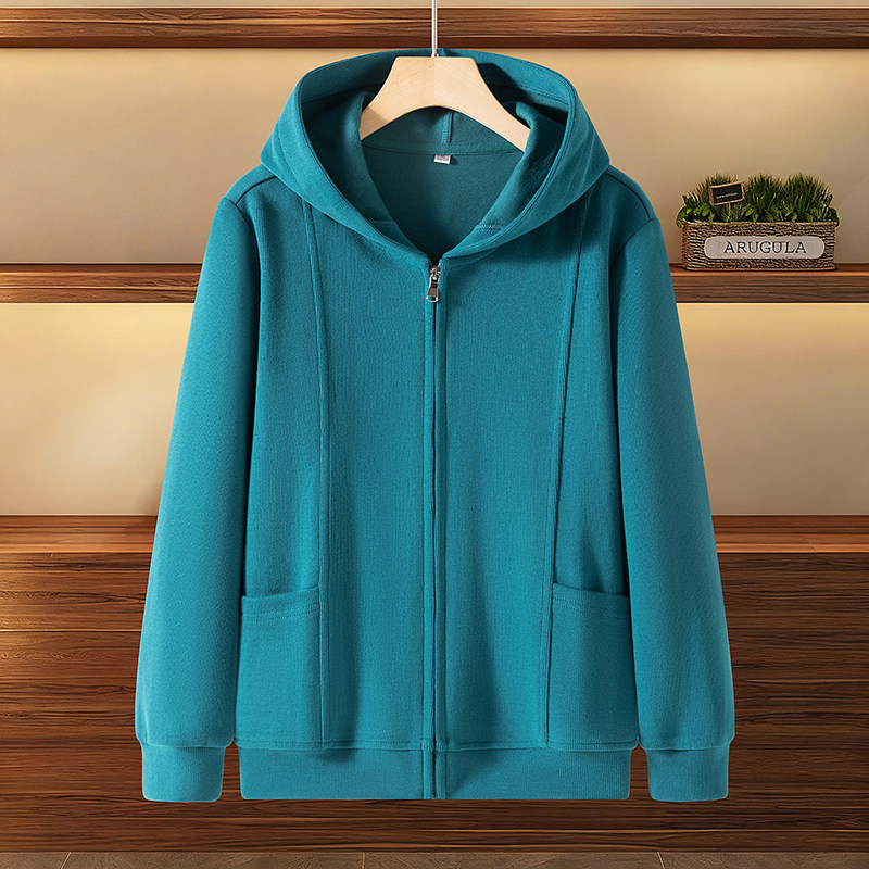 春秋新款中老年女开衫帽衫连帽卫衣95棉妈妈上衣外套老年休闲居家