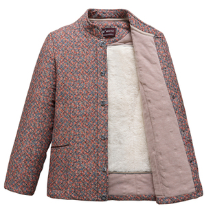 保暖外套 宽松大码 蒙驼冬季 中老年女驼绒棉衣加厚加绒花棉袄妈妈装