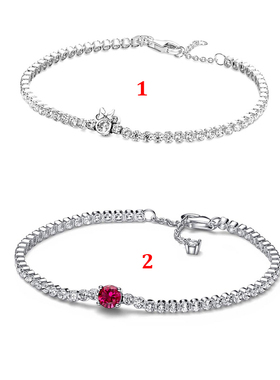 潘家S925纯银迪S尼闪耀红色密镶网球素链手链简约轻奢小众手链