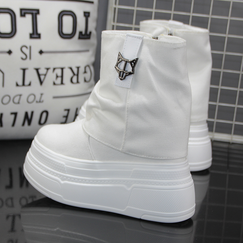 超高跟14cm小个子帆布鞋秋季新款内增高12cm高帮休闲潮流裤管女靴