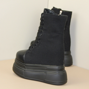 隐形增高16CM女士高端系带鞋高帮帆布鞋厚底小个子显瘦百搭松糕鞋