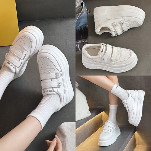 薇玖芭新款真皮厚底6.5cm小白鞋女增高休闲运动板鞋百搭舒适女鞋