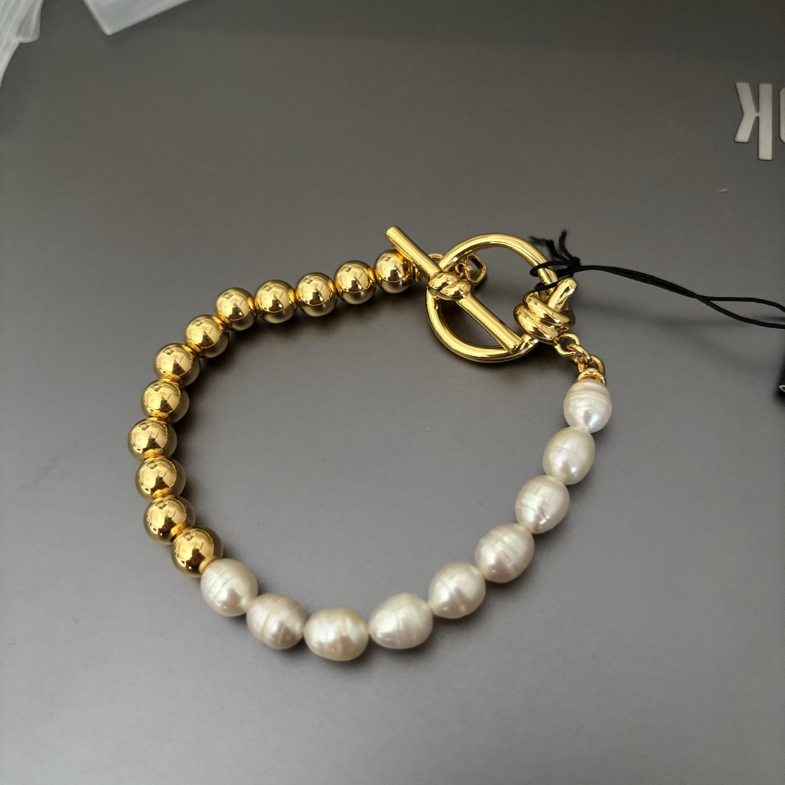 高品质出口欧美外贸原单首饰拼色天然珍珠串珠手链女镀金手串