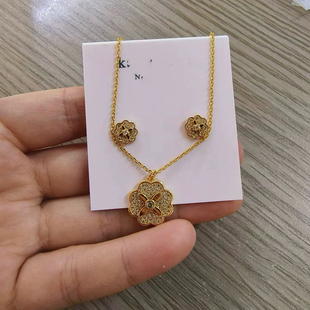 高品质出口欧美时尚轻奢原单金色四叶草满钻花朵项链女