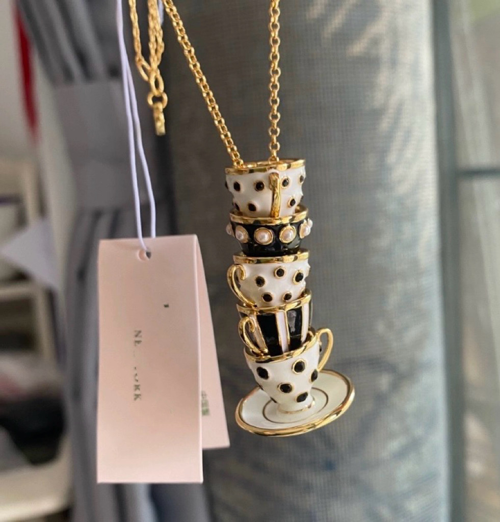 出口尾单欧美大牌珐琅釉镶钻茶杯咖啡杯时尚新款项链毛衣链女生