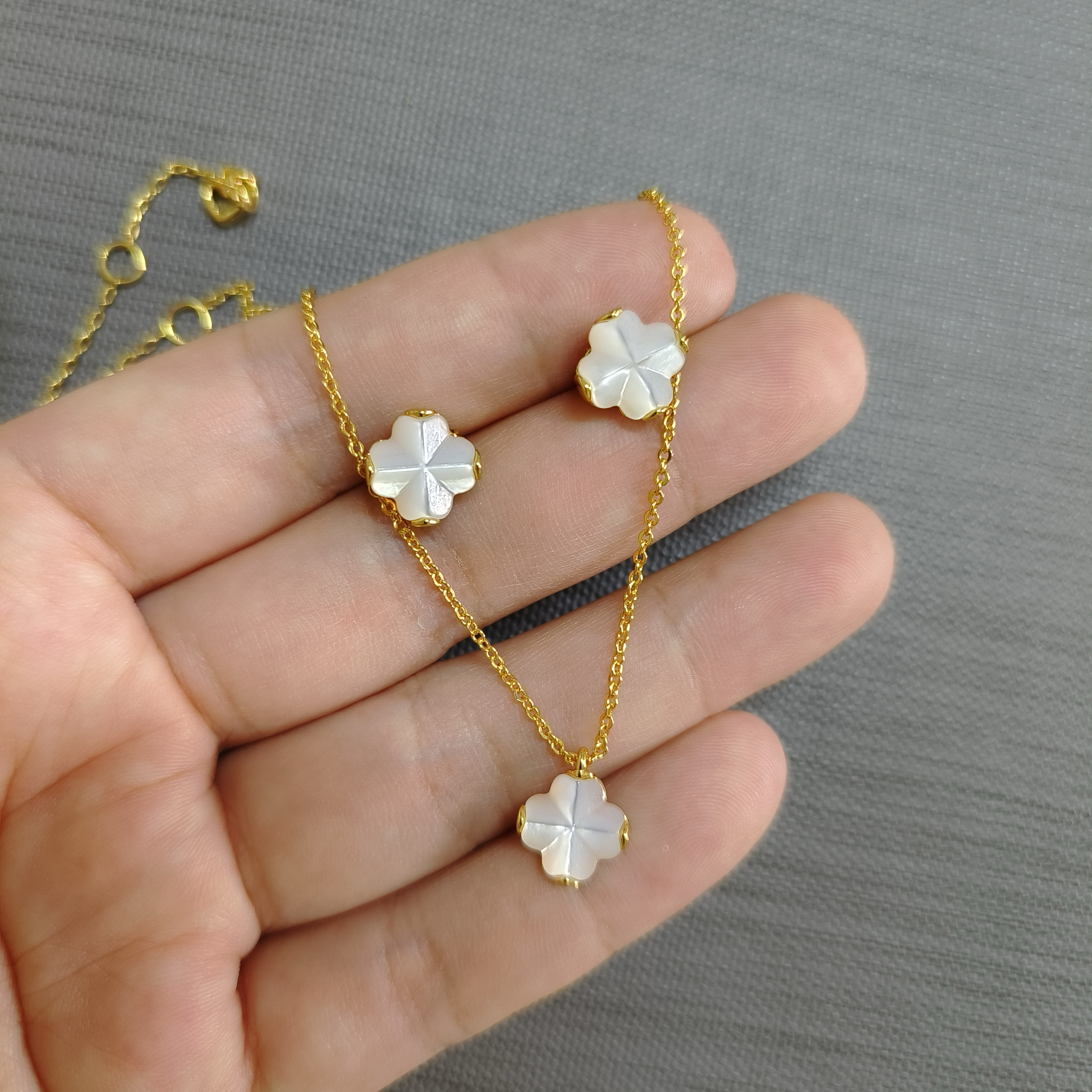 高品质出口欧美原单首饰 幸运四叶草耳钉项链女/白色