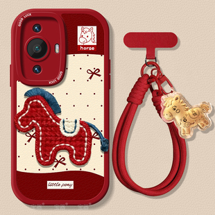 波点小马适用华为nova11手机壳11se保护套10pro小羊皮9z带挂绳ultra硅胶z超薄5g全包防摔喜庆新年款女高级感