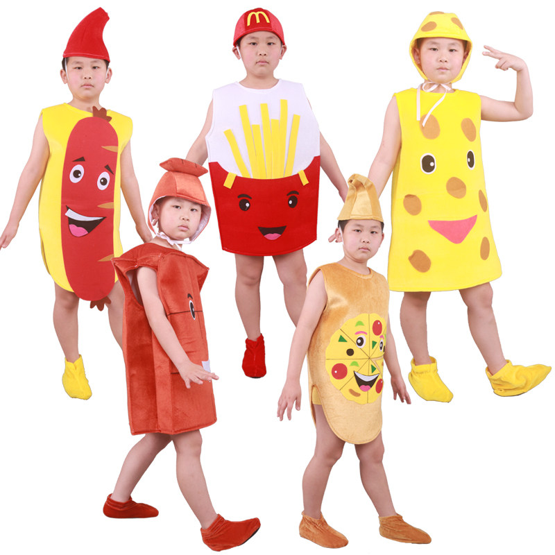 儿童巧克力演出服装幼儿情景剧垃圾食品不要吃热狗披萨薯条表演服