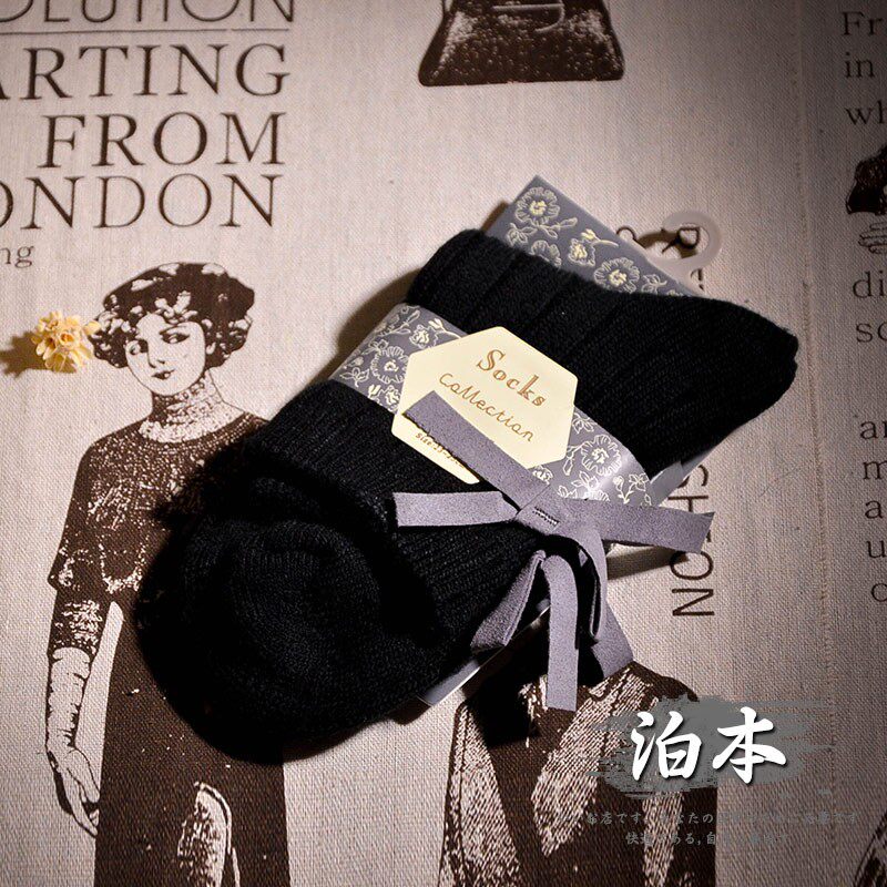 保暖中筒袜秋冬毛线女蝴蝶结
