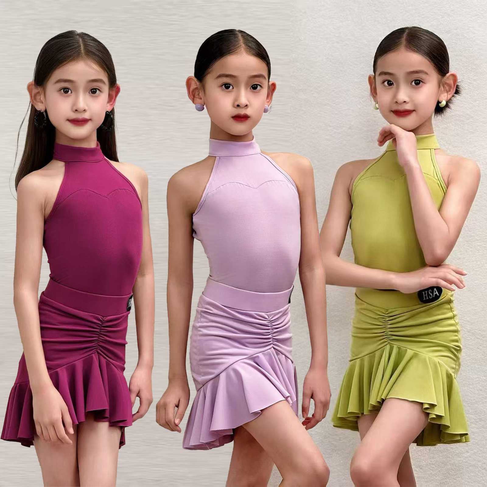 夏季新款拉丁舞服女童无袖挂脖高级感练功服少儿专业比赛演出服装 - 实物图