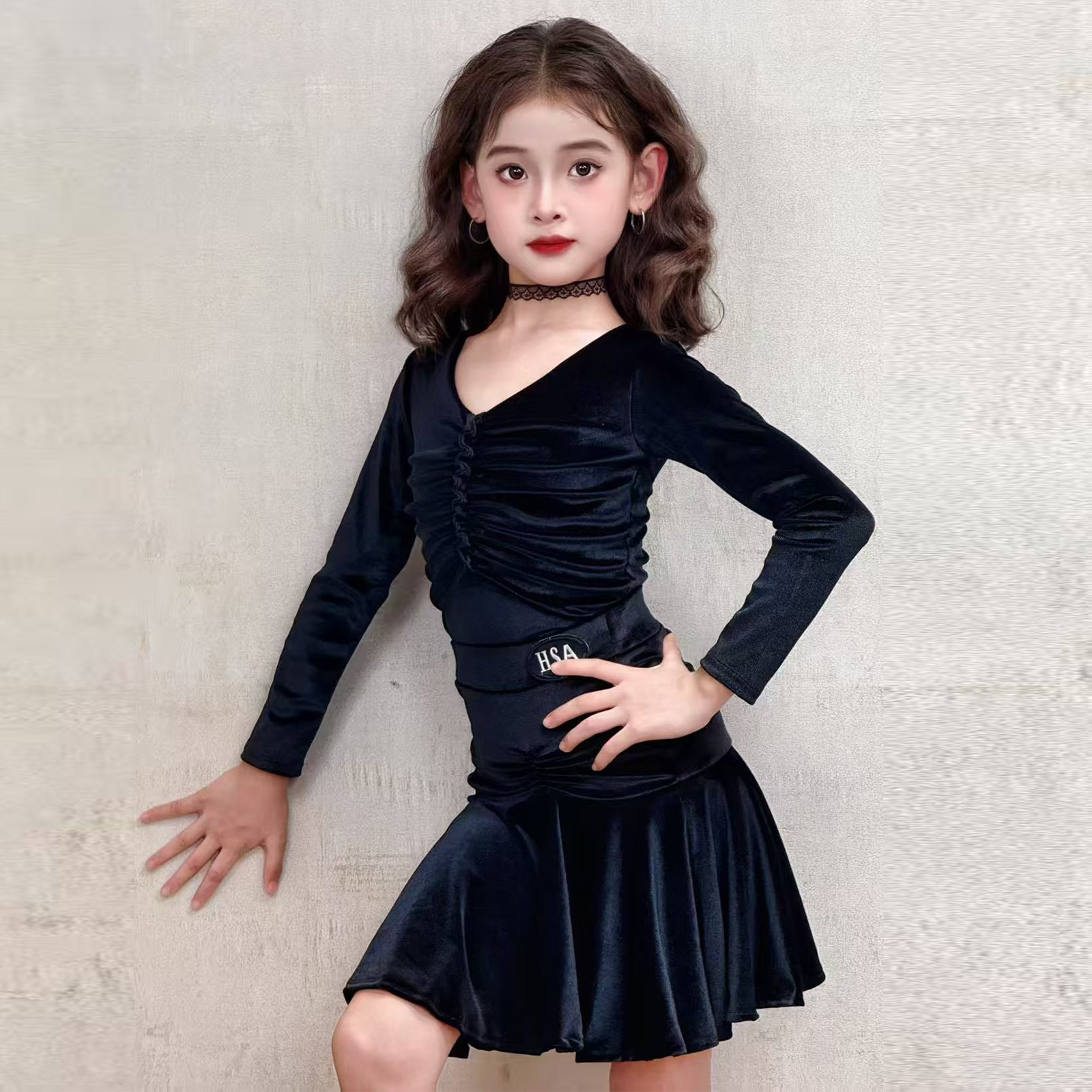 新款少儿拉丁舞服女练功服高级感艺考表演服长袖半身裙训练服套装