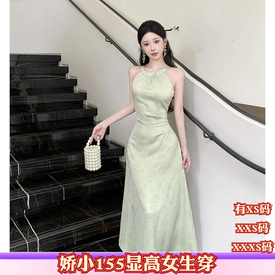 150cm加小码XXXS显高小个子夏装女装挂脖连衣裙收腰百搭裙礼服裙