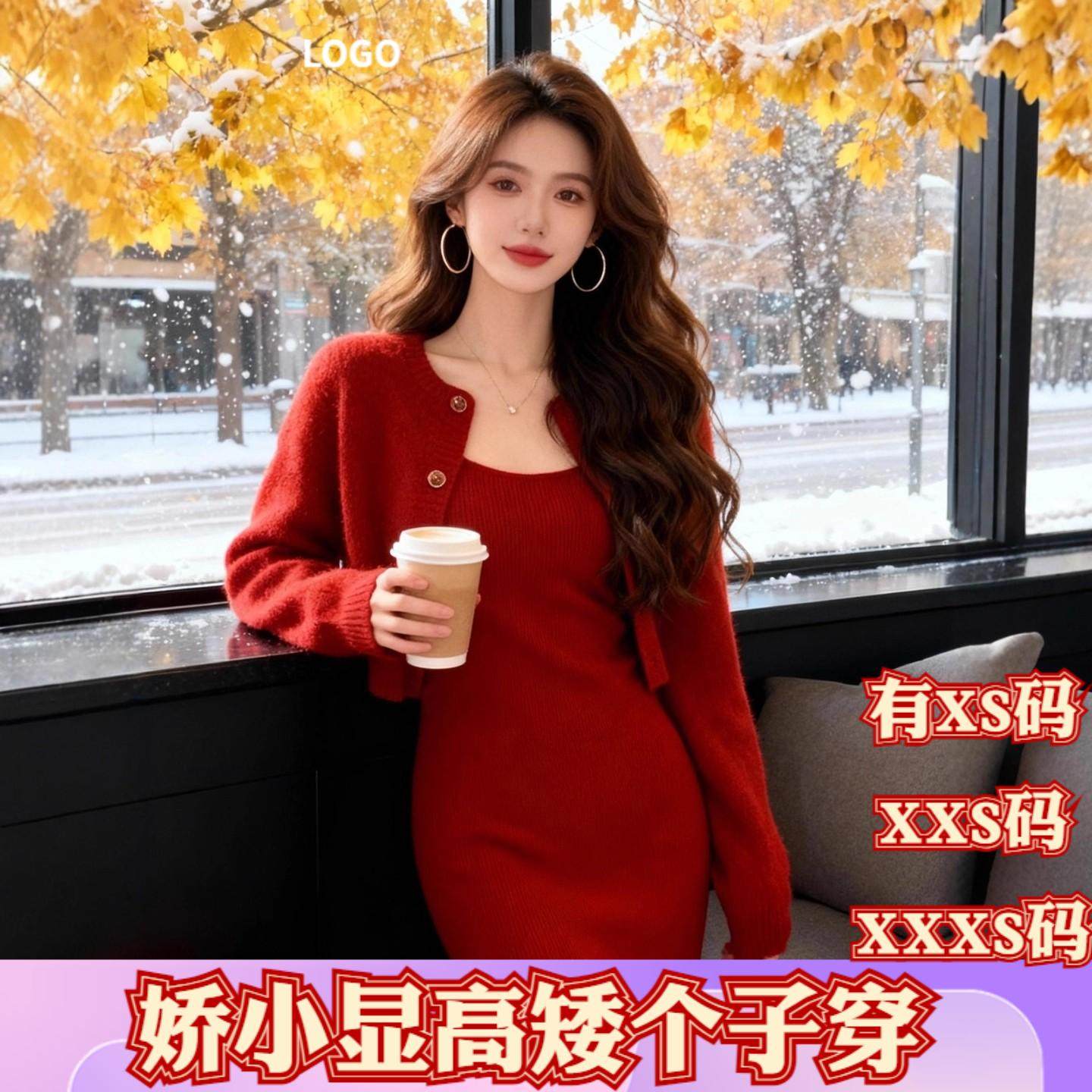 冬装150cm显高加小码XXXS女装矮个子毛衣套装高级感针织裙两件套