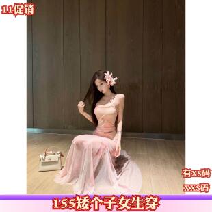 秋装女装加小码XXS矮个子150cm新款碎花吊带连衣裙网纱裙新款