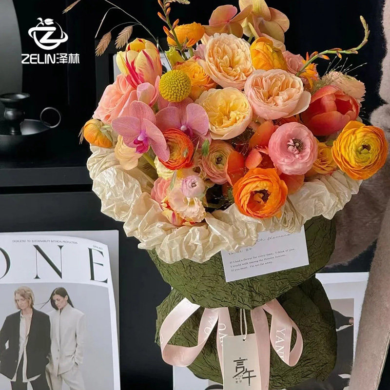 泽林手工石纹肌理纸花店鲜花包花束褶皱纹理纸易塑性韩国纸包装纸
